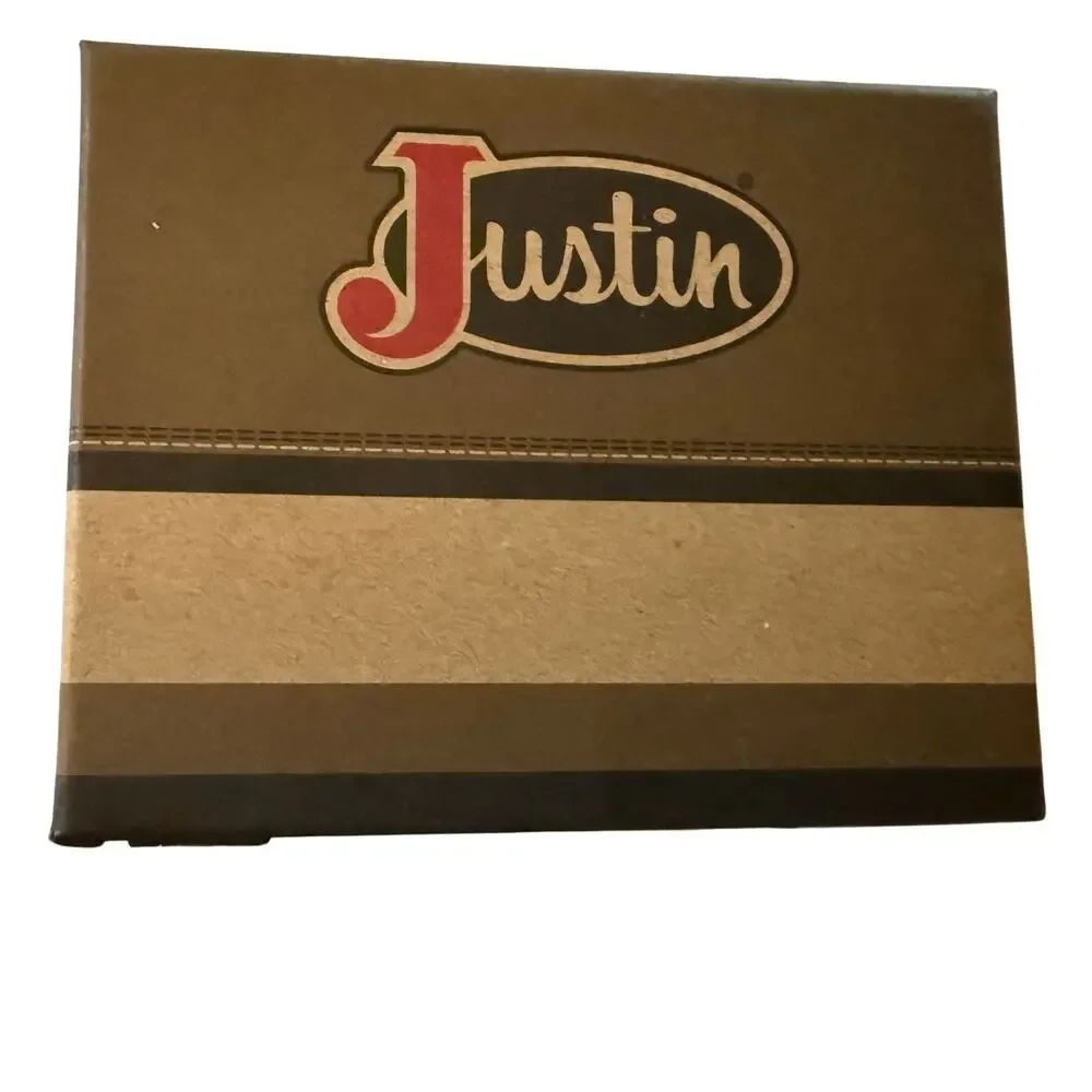 Justin Bifold Front Pocket Wallet, Brown Suede Leather, Tan Yoke & Studs, NWT